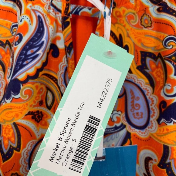 Market & Spruce Top Orange Paisley Meroni Mixed Media NWT - Picture 5 of 9